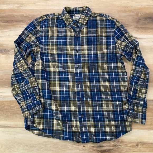 L.L. Bean Other - LL Bean Flannel Shirt Large L-Reg Scotch Plaid Cotton Slightly Fitted Blue Green